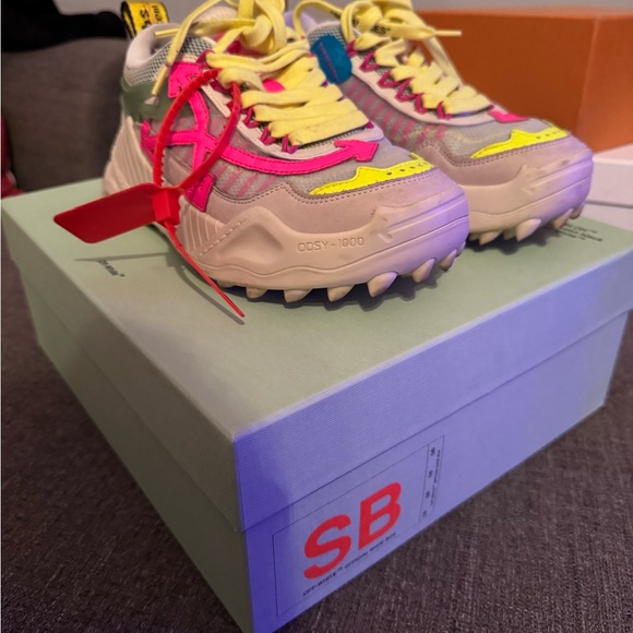 Off-White Multicolor Sneakers with Pink and Yellow Accents - Picture 1 of 5